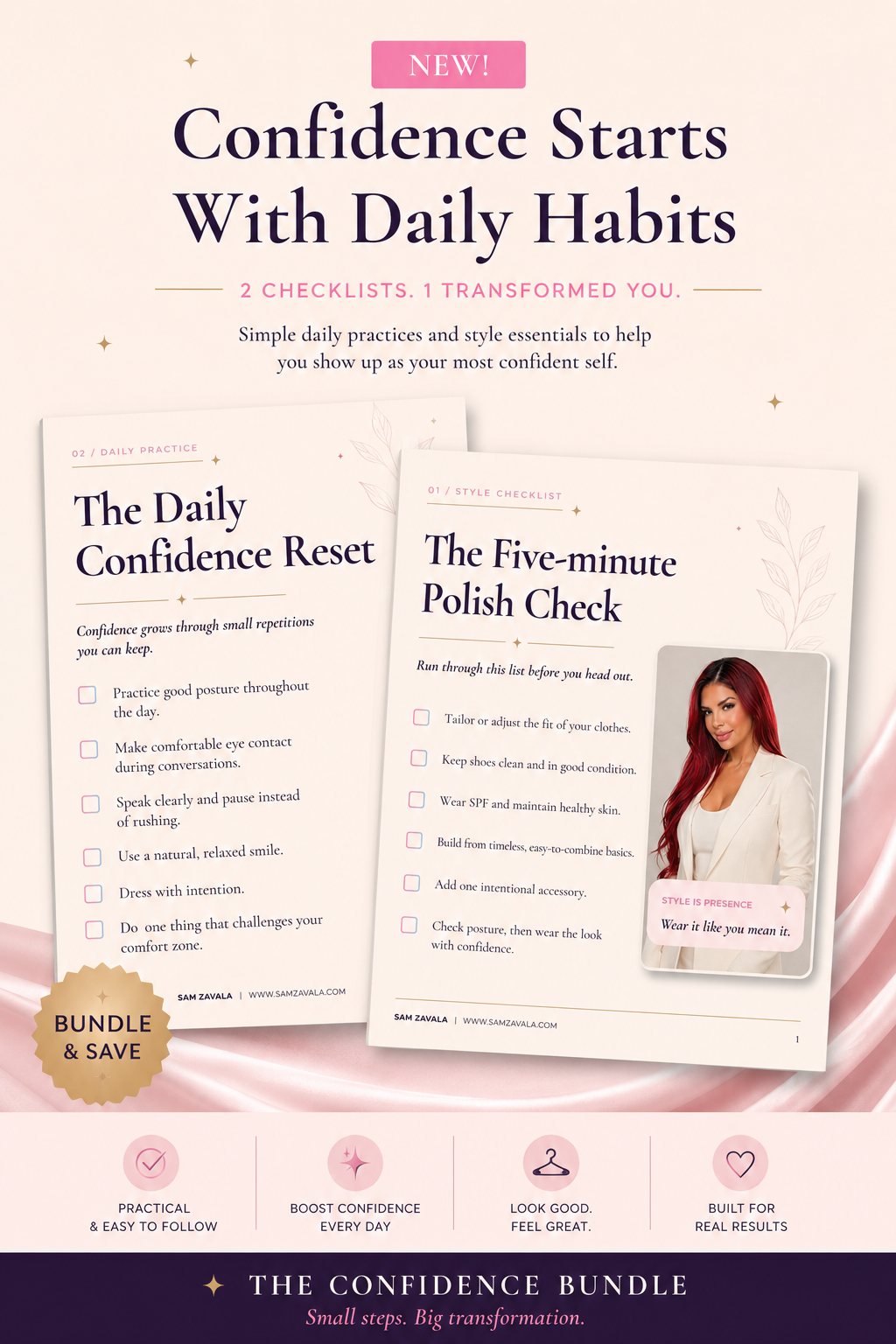 The Confidence Bundle — two printable checklists: The Five-Minute Polish Check and The Daily Confidence Reset