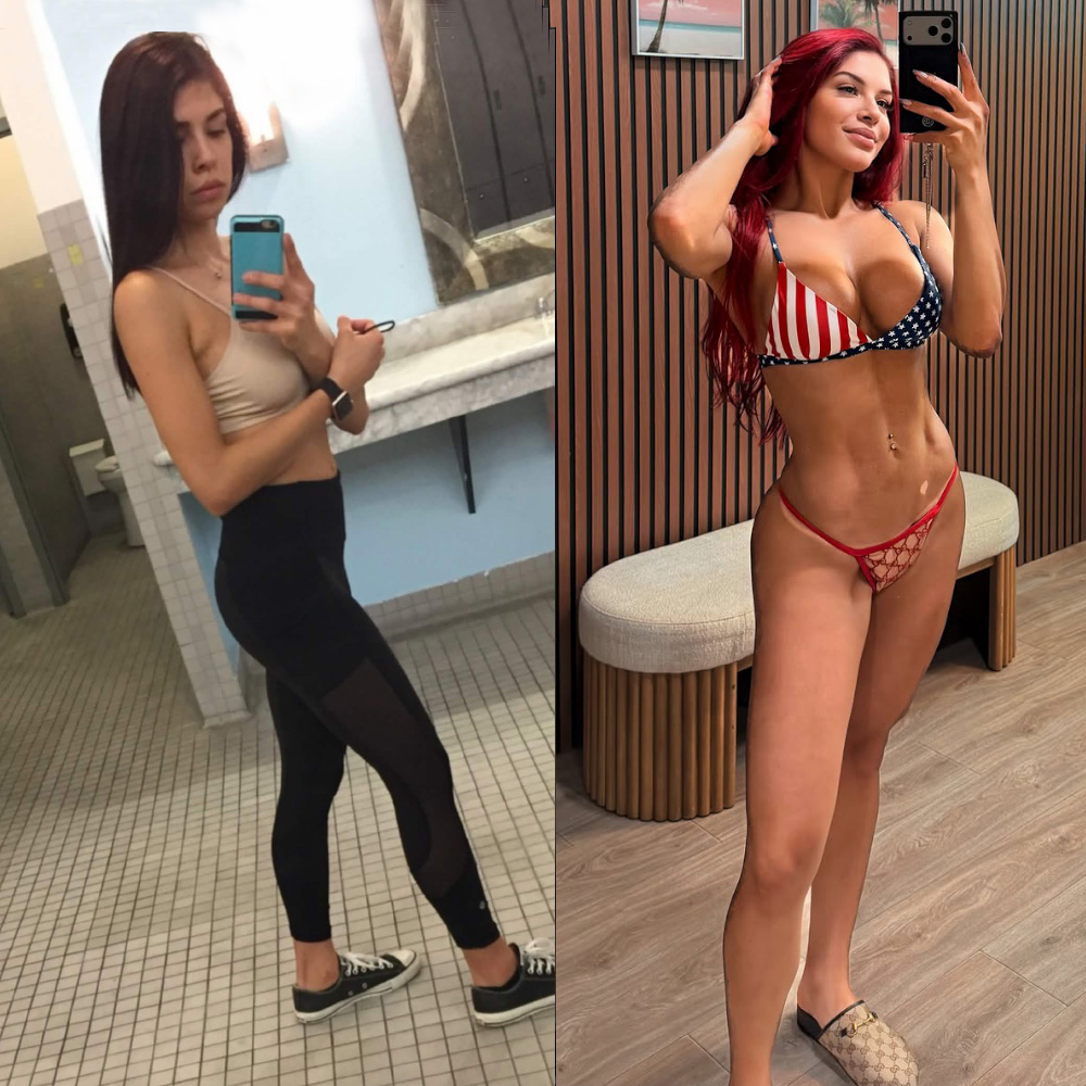 Sam before and after her 8-week transformation